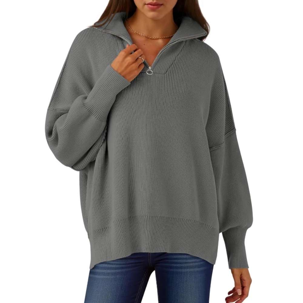 Oversized Quarter Zip Slouchy Ribbed Sweater